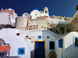 Streets of Firostefani, Santorini island (Thira), Greece.