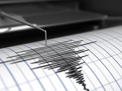 Seismograph with paper in action and earthquake - 3D Rendering