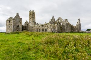 Landascapes of Ireland. Ruins of Friary of Ross in Galway county